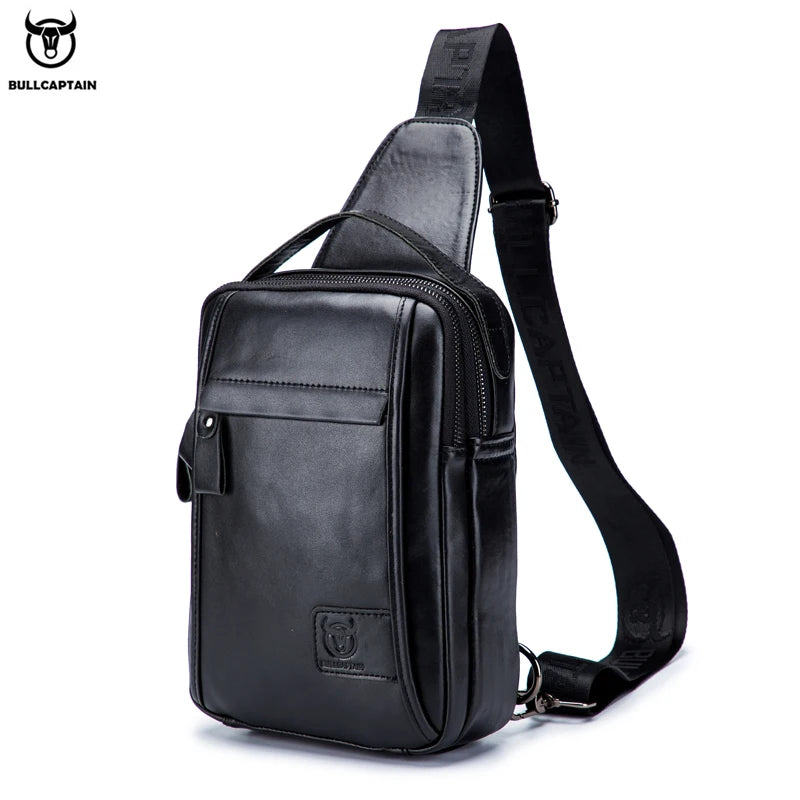 BULLCAPTAIN Genuine Leather Men's Chest Bag Multi Function Bag Can Accommodate 7.9 Inch IPai Pocket Fashion Men's Crossbody Bag