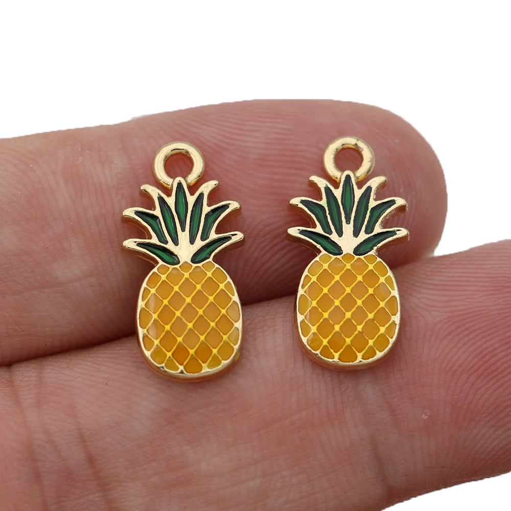 10Pcs Gold Plated Enamel Pineapple Charm Pendant for Jewelry Making Earrings Bracelet Necklace Accessories DIY Findings