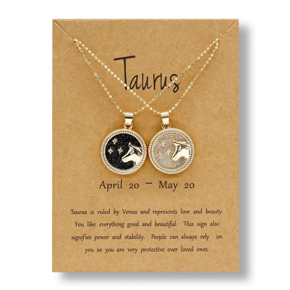 Fashion 12 Constellation Necklace For Women Men Gold Color Chain Zodiac Sign Round Pendant Necklace Couple Jewelry Birthday Gift