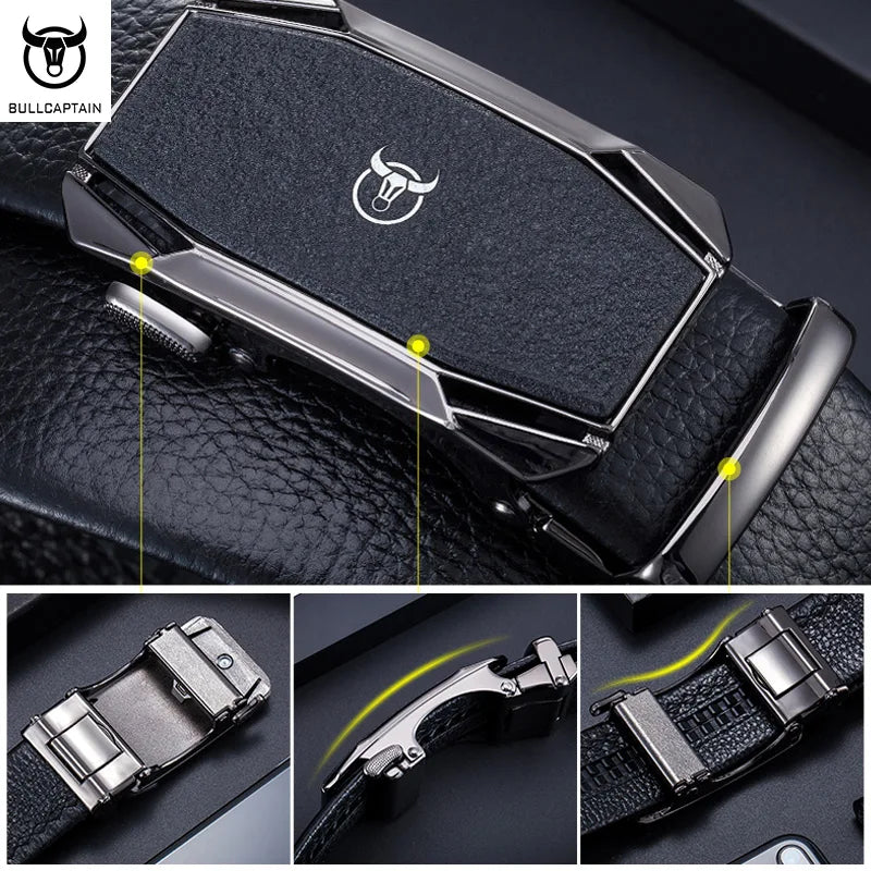 BULLCAPTAIN First Layer Leather Automatic Buckle Belt Men's Leather Belt Men's Business Casual Buckle Headband