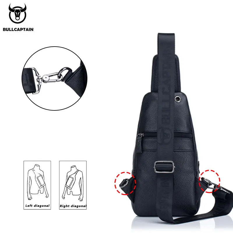 BULLCAPTAIN MEN's Chest Bag Casual Messenger Bags Genuine Leather Male Crossbody Bages Multifunctional Mobile Phone Zipper Bag's