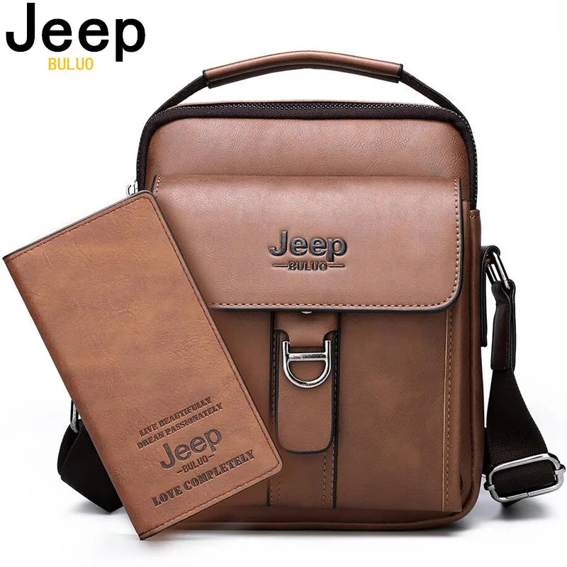 Brown JEEPBULUO Brand Casual Leather Crossbody Bags Men Shoulder Messenger Bag