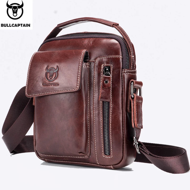 BULLCAPTAIN Casual Fashion Men's Messenger Bag's Business Portable Handbag Man Leather Shoulder Bag Mobile 6.5'' Phone Bags