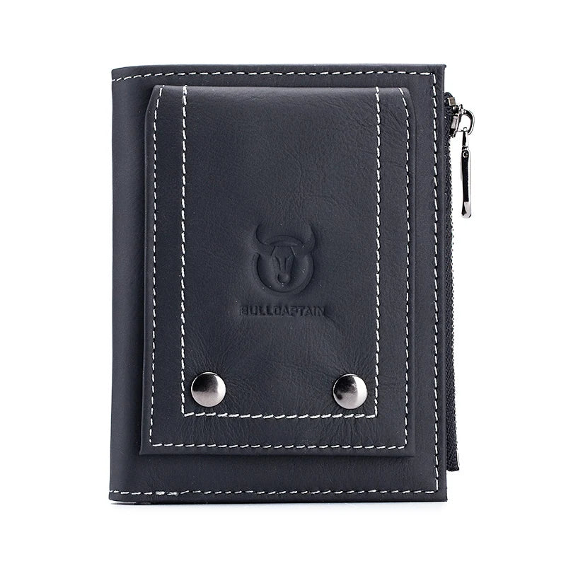 BULLCAPTAIN New Small Wallet Genuine Leather Wallets Coin Purse Quality Short Male Money Bag Rifd Hardware Pull Card Walletes