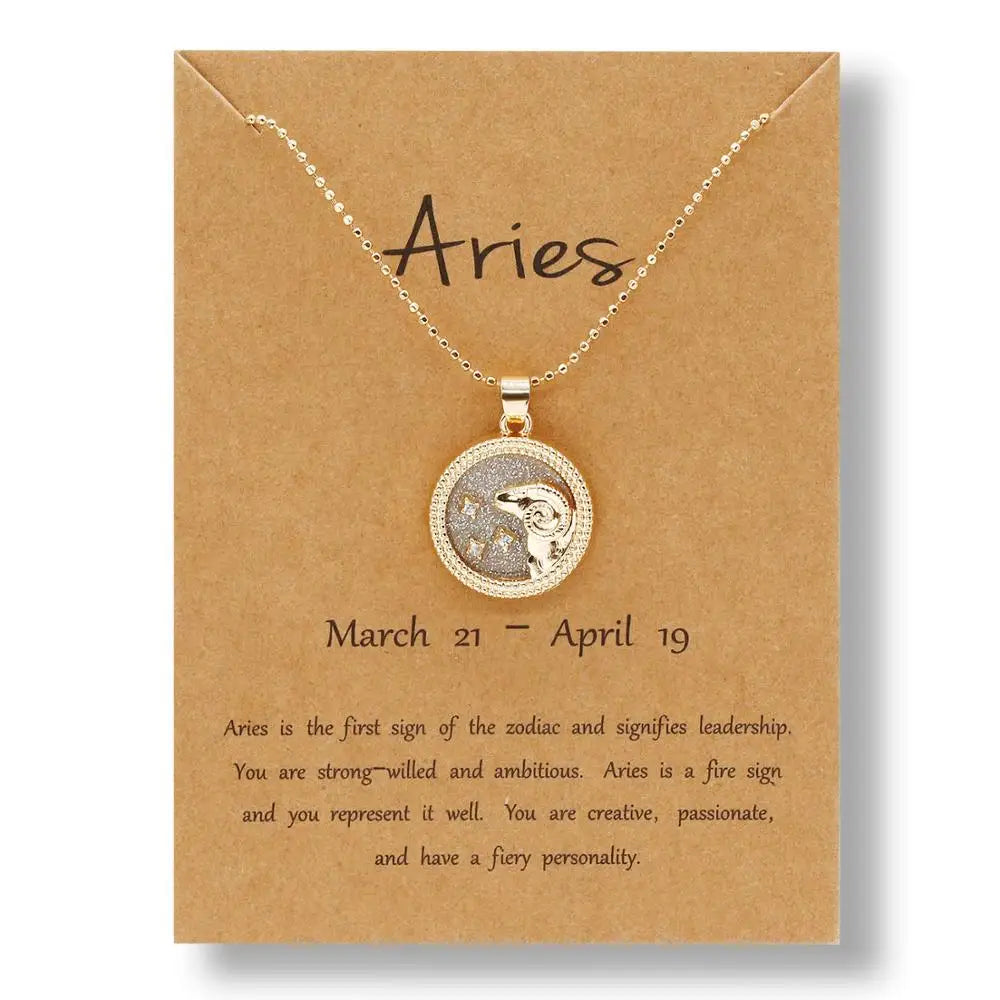Fashion 12 Constellation Necklace For Women Men Gold Color Chain Zodiac Sign Round Pendant Necklace Couple Jewelry Birthday Gift