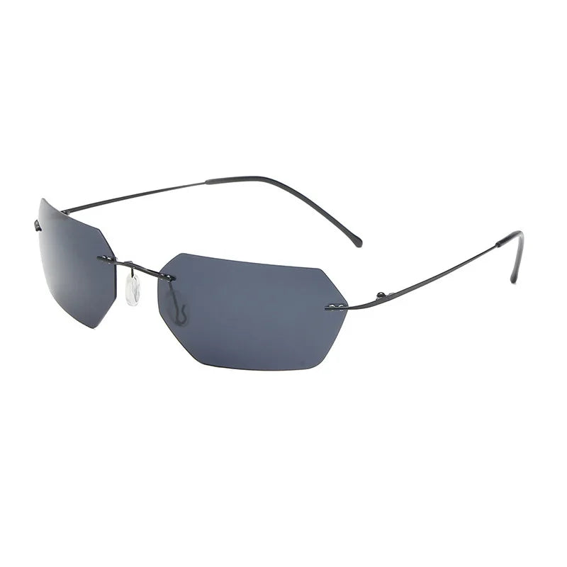 CATERSIDE Polarized Rimless Sunglasses Men 100% Titanium Ultralight Polygonal Sun Glasses Woman Cosplay Driving Party Eyewear