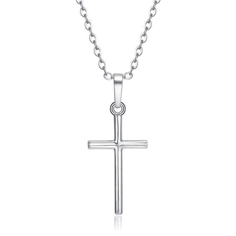 Fashion Christian Jesus Cross Necklaces Silver Color Long Chain Simple Cross Pendants For Women Men Jewelry Gifts Dropshipping