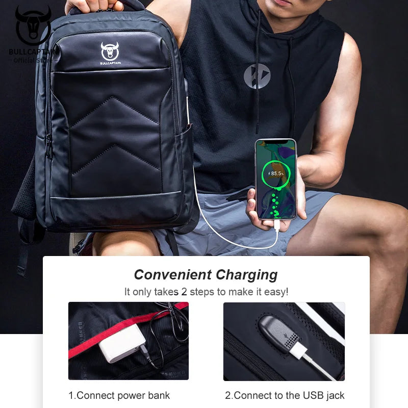 BULLCAPTAIN Male Multifunction USB Charging Fashion Business Casual Travel Anti-theft Waterproof 15.6 Inch Laptop Men Backpack