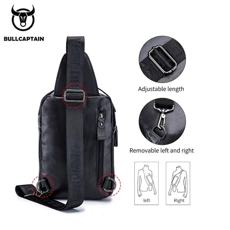 BULLCAPTAIN Genuine Leather Men's Chest Bag Multi Function Bag Can Accommodate 7.9 Inch IPai Pocket Fashion Men's Crossbody Bag