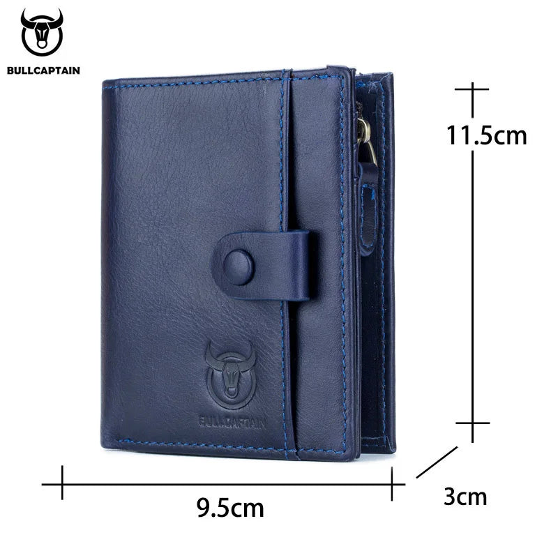 BULLCAPTAIN RFID Men's Wallet Leather Men's Coin Purse Zipper Wallet Card Coin Wallet Holder Credit Card Bag