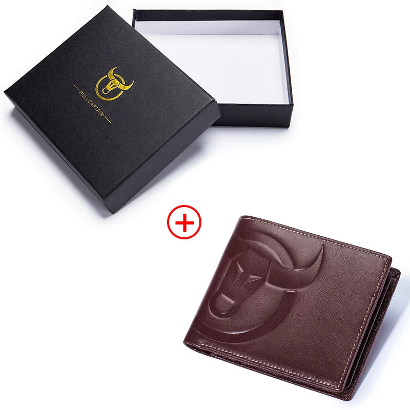 BULLCAPTAIN Fashion Big Logo Man Wallet High Quality RFID Wallet Coin Purse Compact Mini Card Holder Genuine Leather