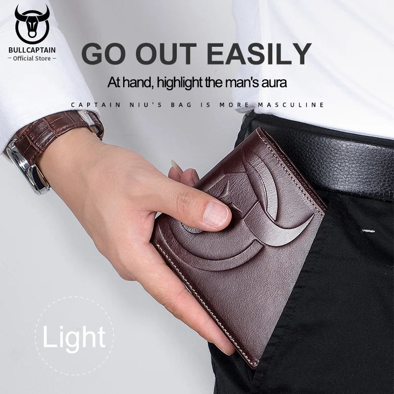 BULLCAPTAIN Fashion Big Logo Man Wallet High Quality RFID Wallet Coin Purse Compact Mini Card Holder Genuine Leather