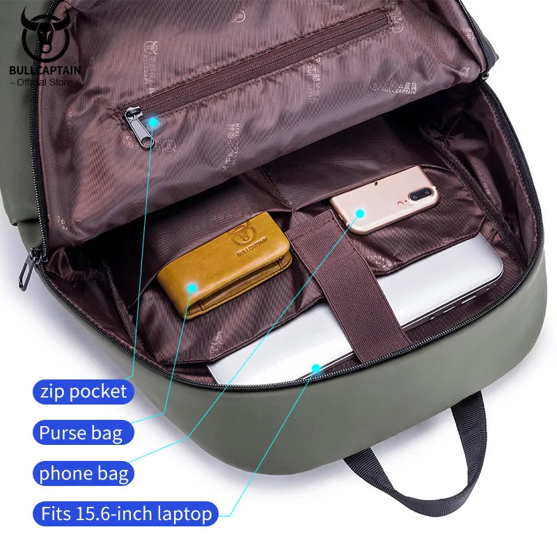 BULLCAPTAIN Men's Fashion Backpack 15.6-in'' Laptop Backpack Male Anti-theft Waterproof School Backpack Man Business Travel Bag
