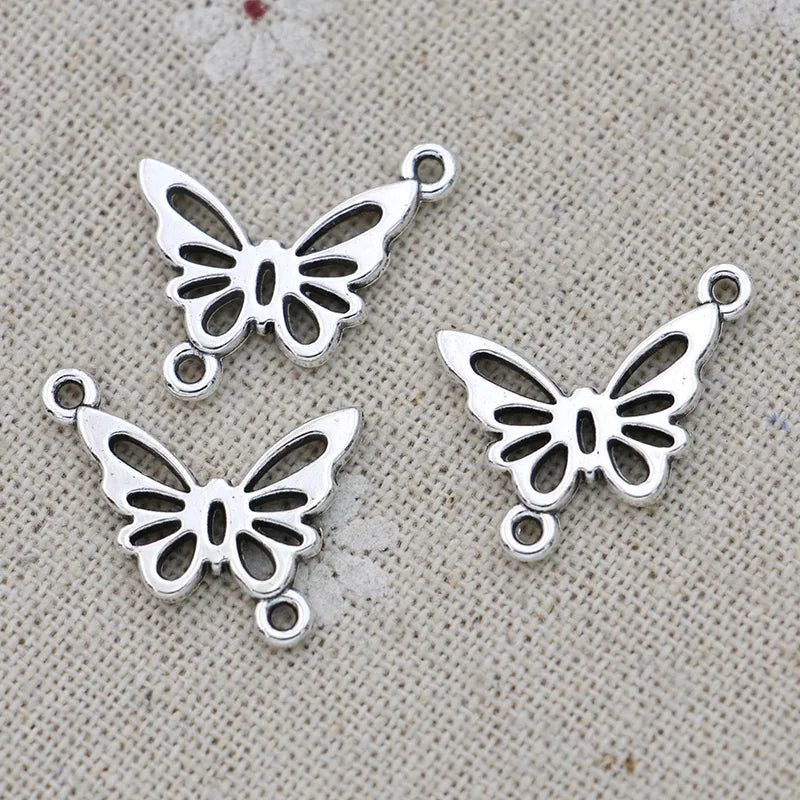 JAKONGO Antique Silver Plated Butterfly Connectors for Jewelry Making Bracelet Jewelry Findings Accessories 23x18mm 10pcs