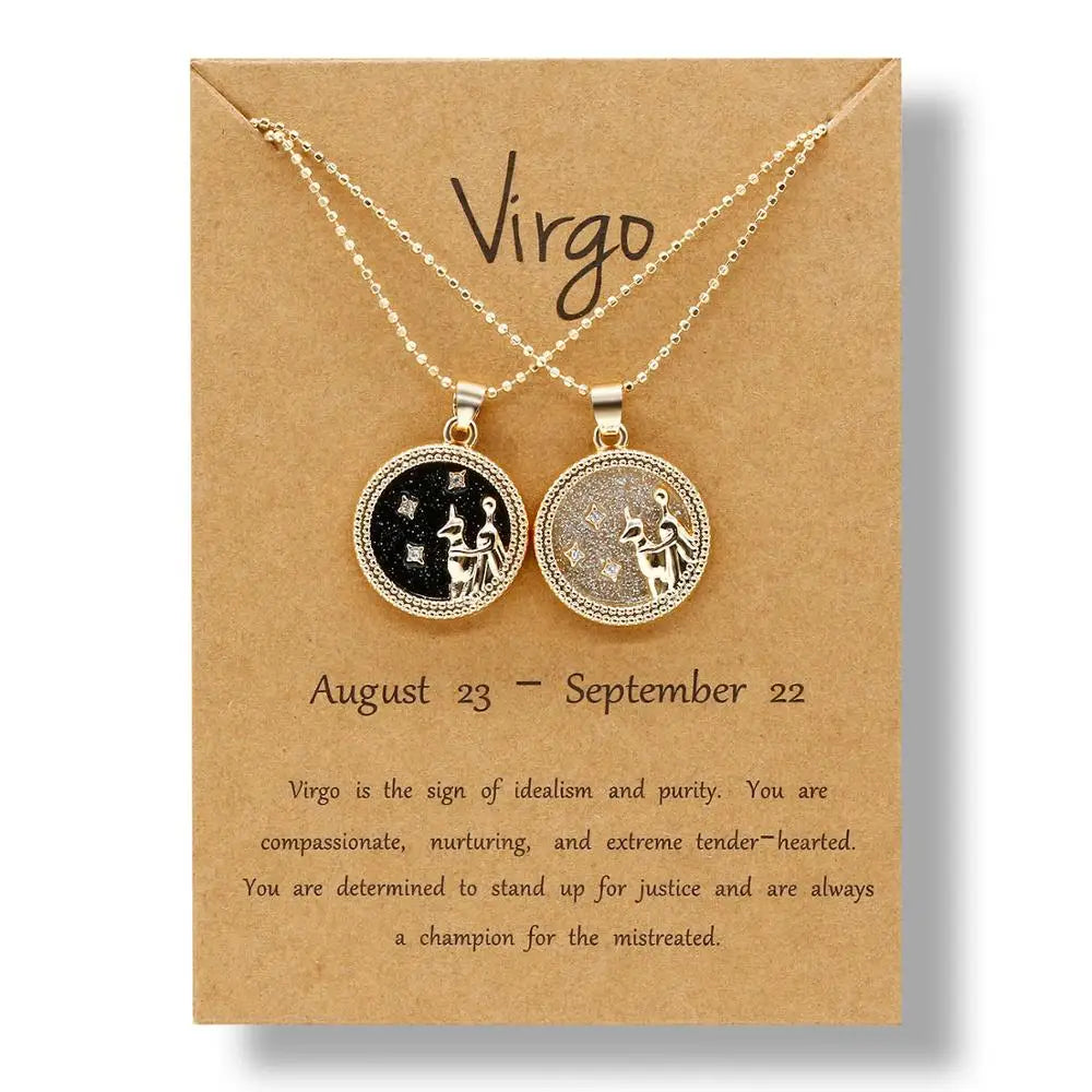 Fashion 12 Constellation Necklace For Women Men Gold Color Chain Zodiac Sign Round Pendant Necklace Couple Jewelry Birthday Gift