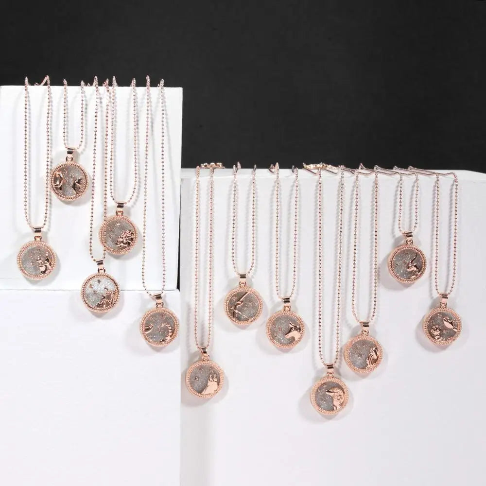 Fashion Star Zodiac Sign 12 Constellation Necklace Pendant Aries Leo Chain Choker Necklaces for Women Birthday Jewelry Gifts