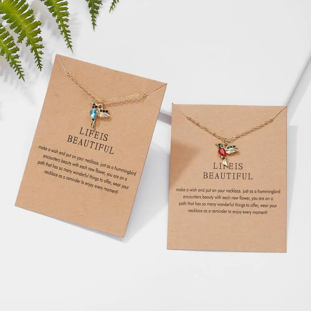 Hummingbird Crystal Necklaces Fahion Gold Color Chain Cute Bird Necklaces Pendants Women Girls Charm Choker Party Jewelry Gift