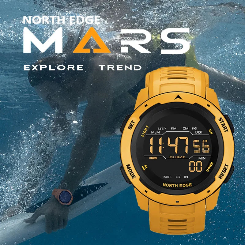 NORTH EDGE Men's Smart Watch Dual Running Pedometer Countdown Waterproof Watch