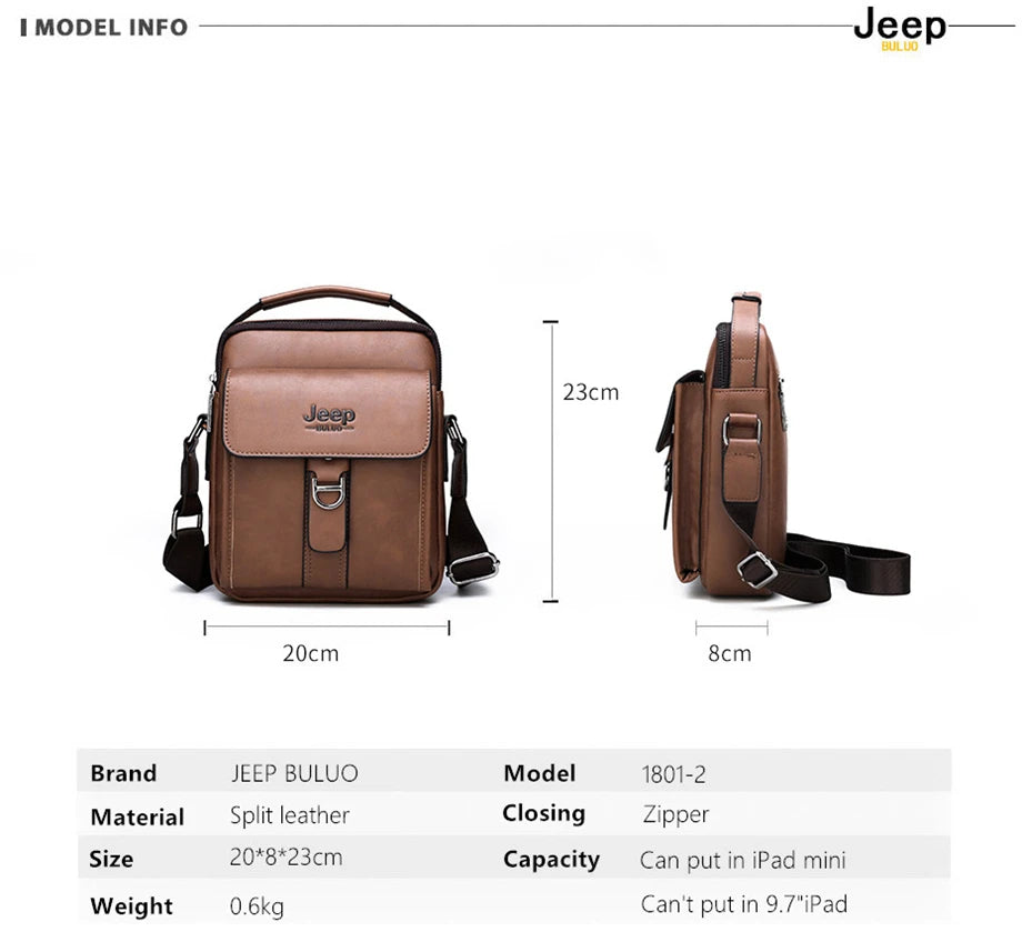 Khaki JEEPBULUO Brand Casual Leather Crossbody Bags Men Shoulder Messenger Bag