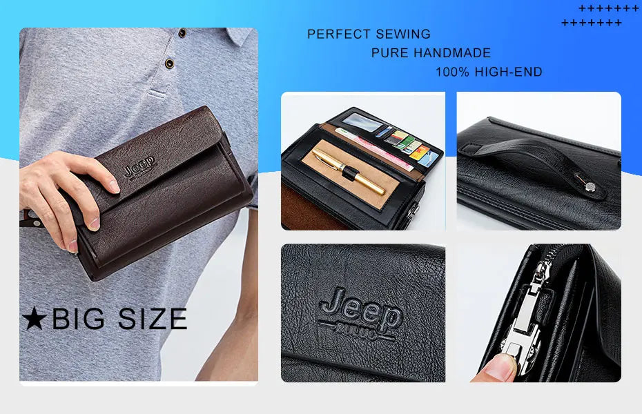 JEEP BULUO Famous Brand Men's Handbags Luxury Bags Phone and Pen Leather Wallets