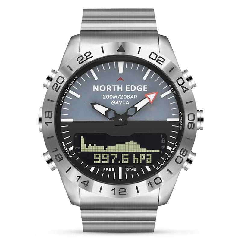 NORTH EDGE Mens Dive Compass Digital Watch Military Luxury Full Steel Smartwatch