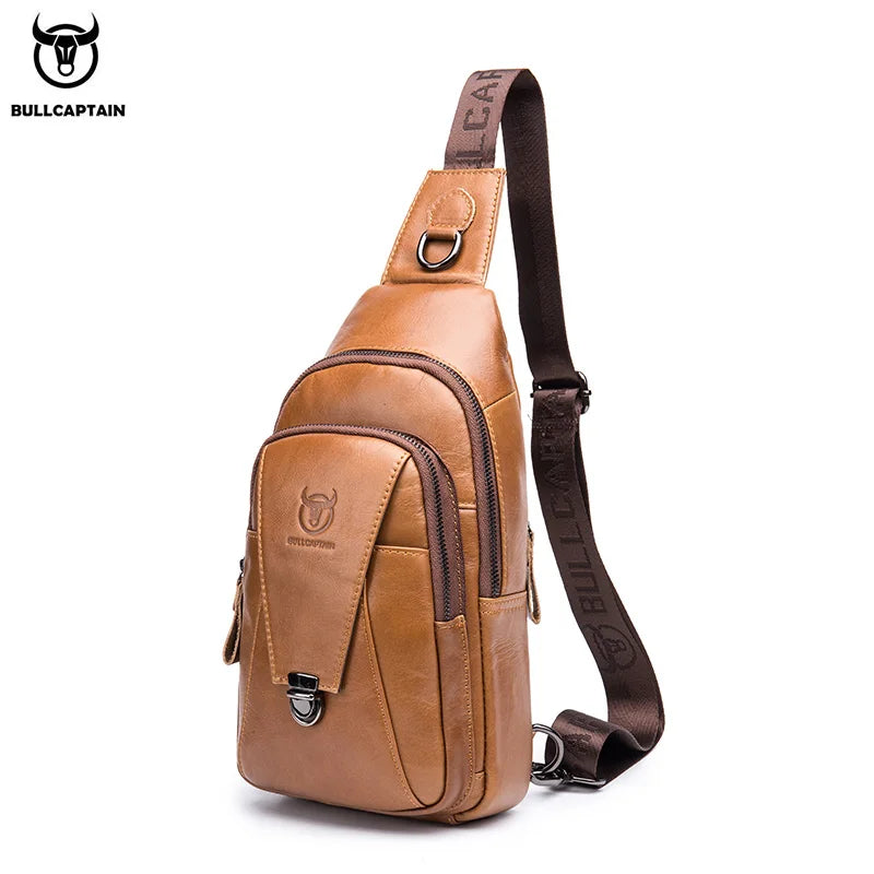 BULLCAPTAIN Genuine Leather Chest Back Pack Chest Bag Men Fashion Messenger Bag's Multifunctional Card Bages Mobile Phone Bags