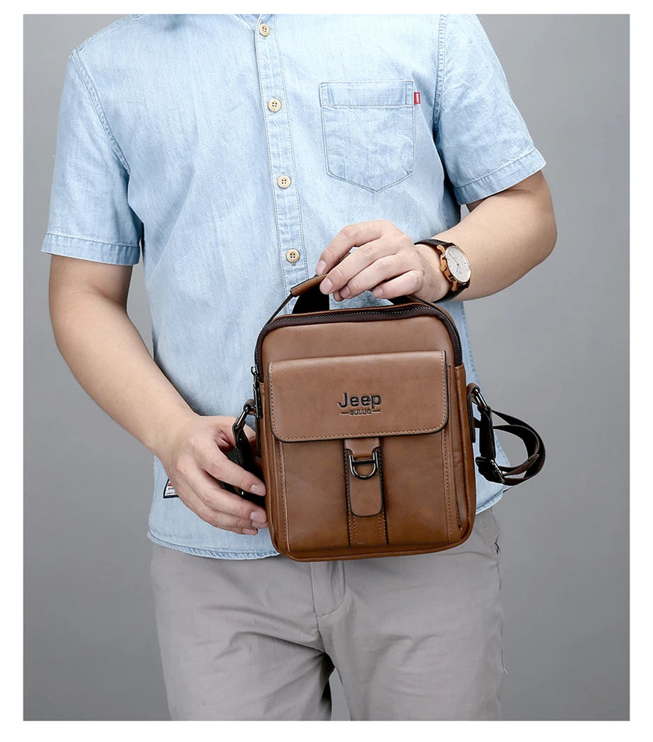 Khaki JEEPBULUO Brand Casual Leather Crossbody Bags Men Shoulder Messenger Bag