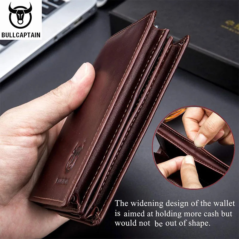 BULLCAPTAIN Men's Genuine Leather Wallet New RFID Locomotive British Leisure Multi Card Bag Large Capacity Waist Leather Wallet