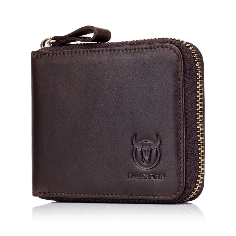 BULLCAPTAIN RFID Leather Men's Wallet Brand Wallet Retro Men's Short Coin Purse Zipper Wallet Card Holder Wallet