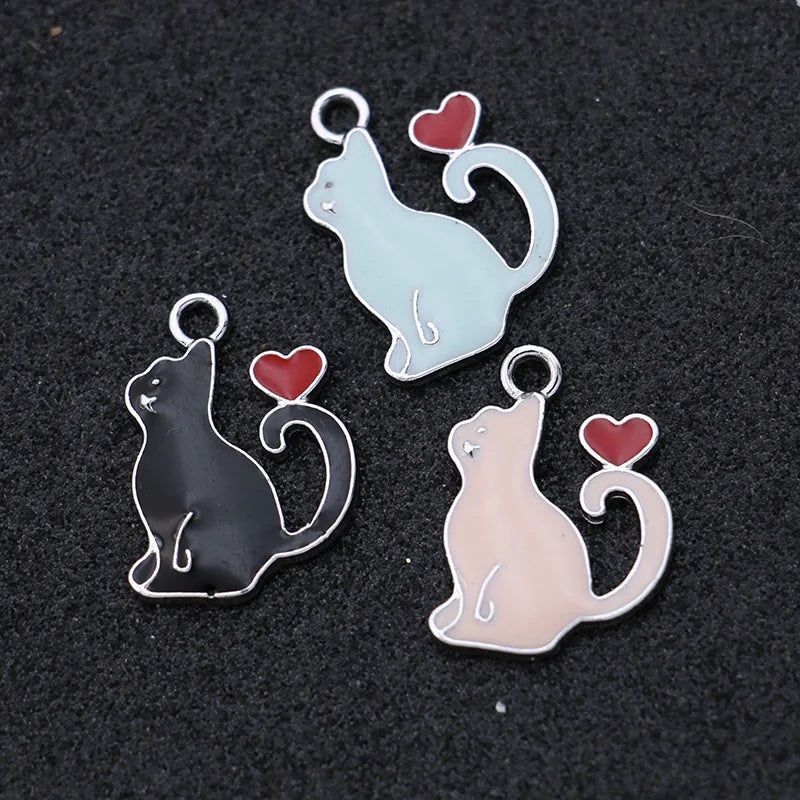 10Pcs Gold Plated Pink Enamel Cat Charms Pendant Jewelry Making Earrings Bracelet Necklace Accessories DIY Craft 20x16mm