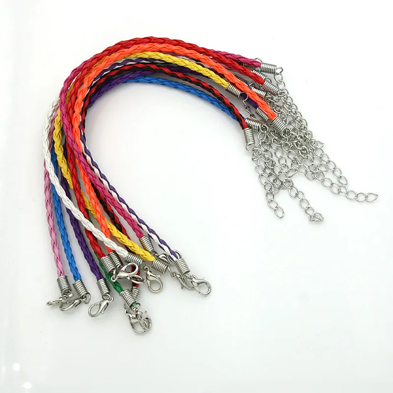 10Pcs Mix Color Leather Cord Bracelet Lobster Claps European Jewelry Making DIY Handmade Adjustable