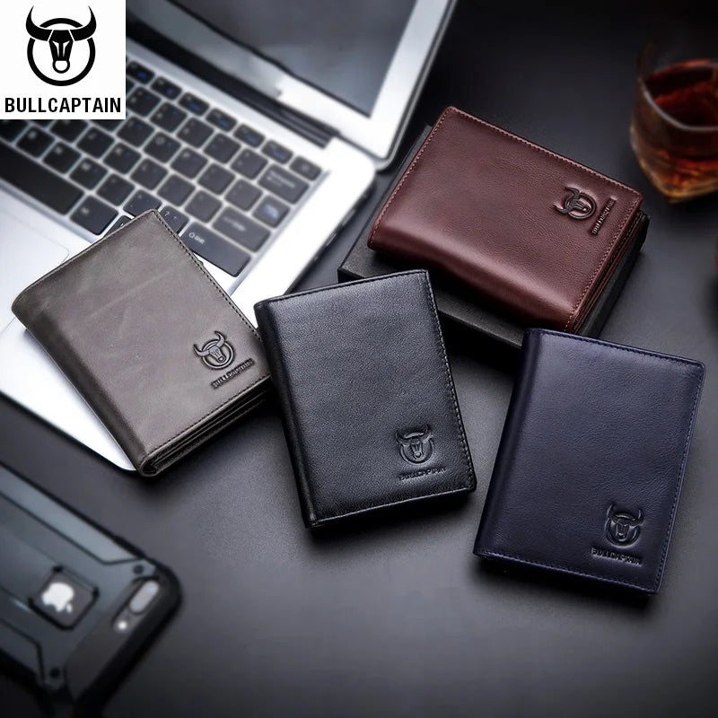 BULLCAPTAIN Men's Genuine Leather Wallet New RFID Locomotive British Leisure Multi Card Bag Large Capacity Waist Leather Wallet