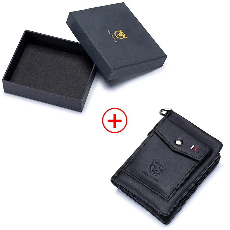 BULLCAPTAIN Leather Men's Wallet Double Coin Purse Small Mini Card Holder Pocket Business Wallet QB 057