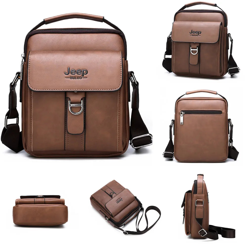 Brown JEEPBULUO Brand Casual Leather Crossbody Bags Men Shoulder Messenger Bag