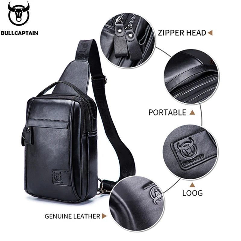 BULLCAPTAIN Genuine Leather Men's Chest Bag Multi Function Bag Can Accommodate 7.9 Inch IPai Pocket Fashion Men's Crossbody Bag