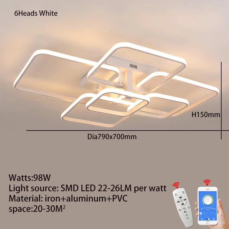 Modern Led Chandelier Living Room White Rectangle Acrylic Ceiling Chandeliers