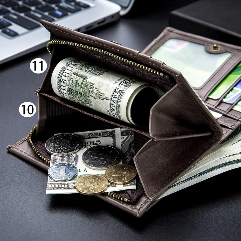 BULLCAPTAIN Genuine Leather Men's Wallet Coin Purse Small Wallet Retro Short Wallet British Casual Multifunction Wallet
