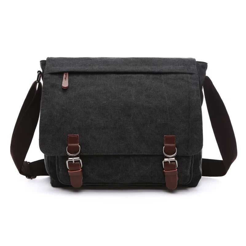 Men Canvas Messenger Bag, Business Casual Travel Shoulder Bag, PC Crossbody Bags