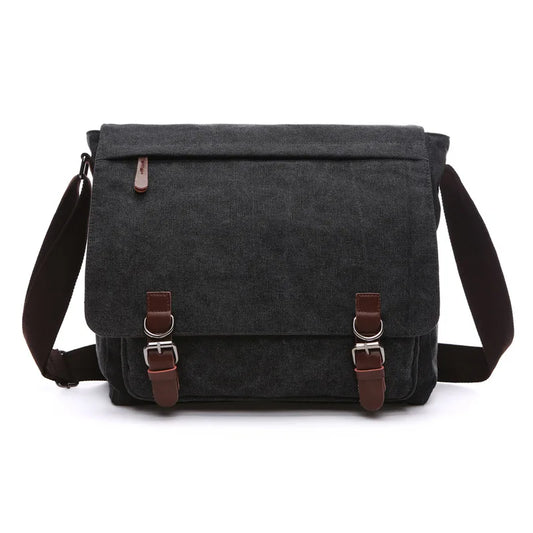 Black Men Canvas Messenger Bag, Business Travel Shoulder Bag, PC Crossbody Bags