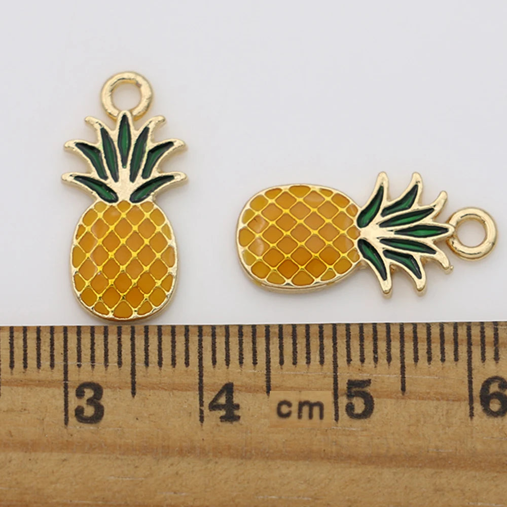 10Pcs Gold Plated Enamel Pineapple Charm Pendant for Jewelry Making Earrings Bracelet Necklace Accessories DIY Findings