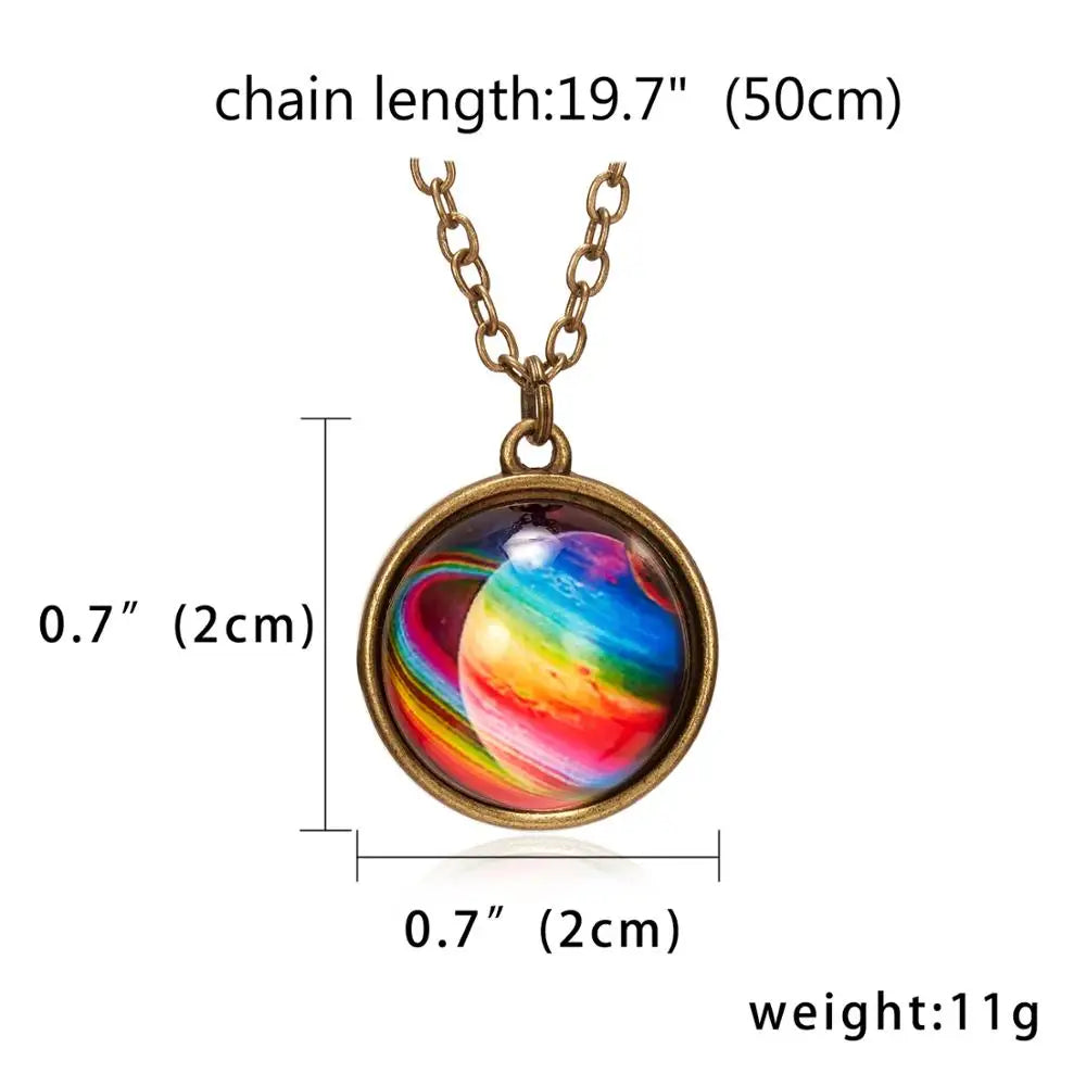 Unique Luminous Universe Galaxy Planet Glass Necklace Glow In The Dark Cosmic Ball Pendant Necklace for Unisex Vintage Jewelry