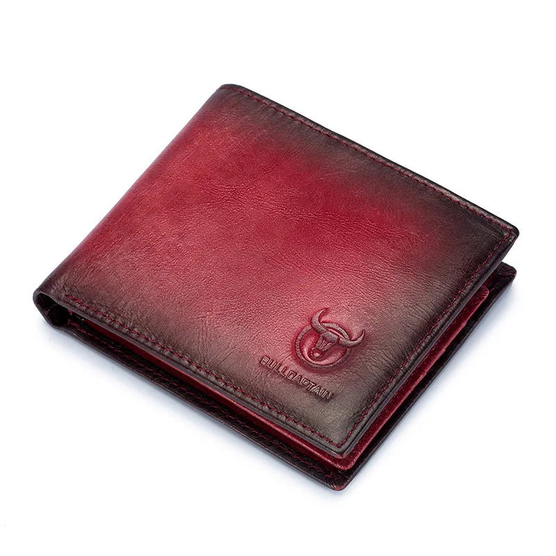 BULLCAPTAIN RFID Blocking Men's Leather Wallet Bifold Slim Wallet Multi-card Card Holder ID Wallet QB 05