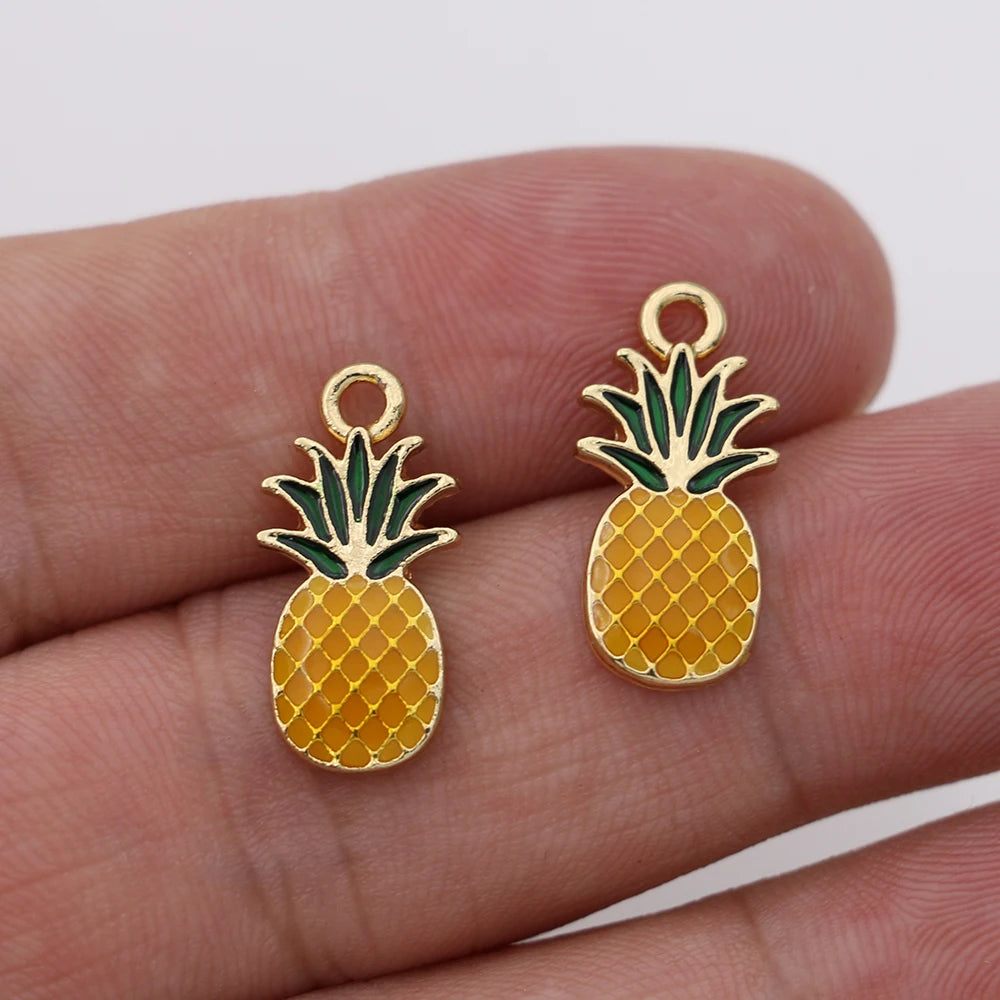 10Pcs Gold Plated Enamel Pineapple Charm Pendant for Jewelry Making Earrings Bracelet Necklace Accessories DIY Findings