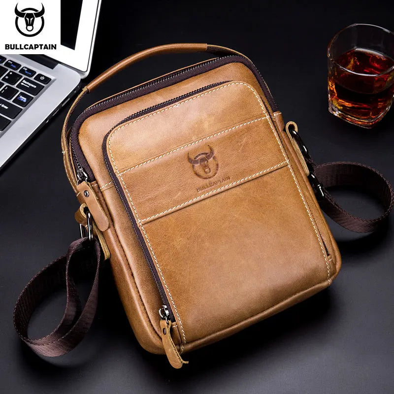 BULLCAPTAIN 2025Brand Leather Retro Zipper Messenger Bag Men's Shoulder Bag Fashion Handsome Handbag Casual Men's Messenger Bag
