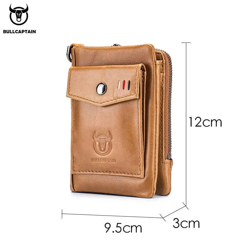 BULLCAPTAIN Leather Men's Wallet Double Coin Purse Small Mini Card Holder Pocket Business Wallet QB 057