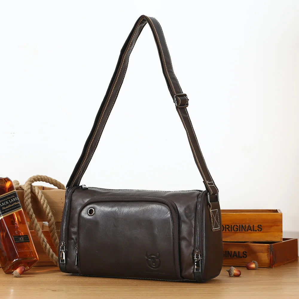 BULLCAPTAIN 2021 New Crazy Horse Leather Men's Shoulder Bag High Quality Men's Messenger Bags Male Bages Retro Bag's
