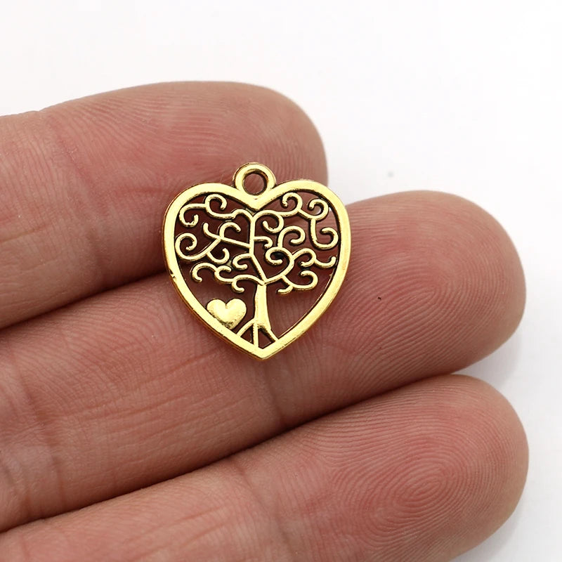 10Pcs Antique Silver Plated Tree of life Heart Charm Pendants Jewelry Accessories Making Bracelet DIY 18X16mm