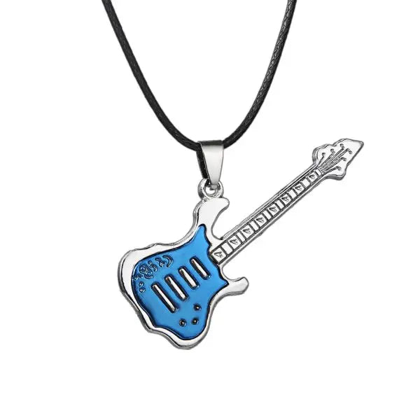 Fashion Cool Punk Black Stainless Steel Guitar Pendant Necklaces Men Women Leather Chain Hiphop Rock Collar Jewelry Dropshipping