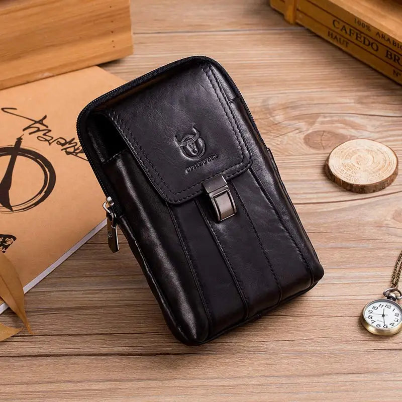 BULLCAPTAIN  Genuine Leather Vintage Waist Packs Men Travel Fanny Pack Belt Bum Shoulder Bag Waist Bag Mobile Phone Pouch