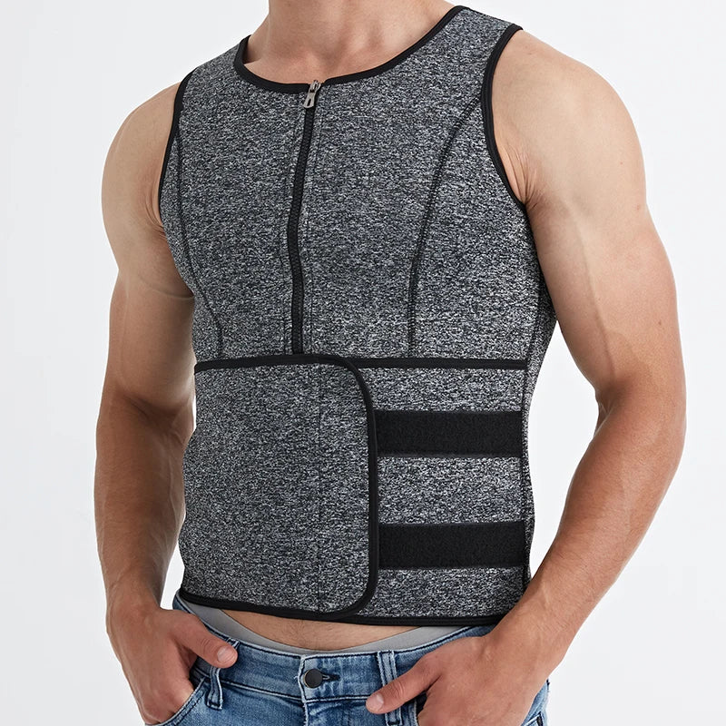 Grey Men Sauna Sweat Vest Shapewear Waist Trainer Slimming Tank Fat Burner Vest